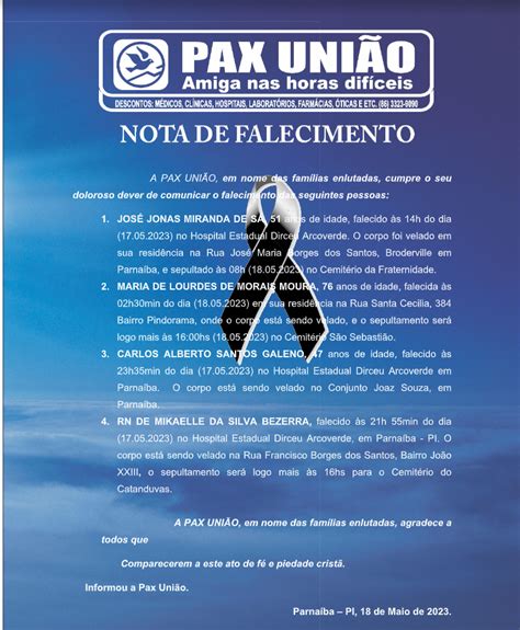 nota de falecimento da funerária conselvan|NOTA DE FALECIMENTO .